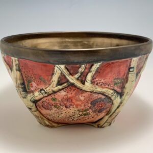 Red and Gold Floral Forest Bowl