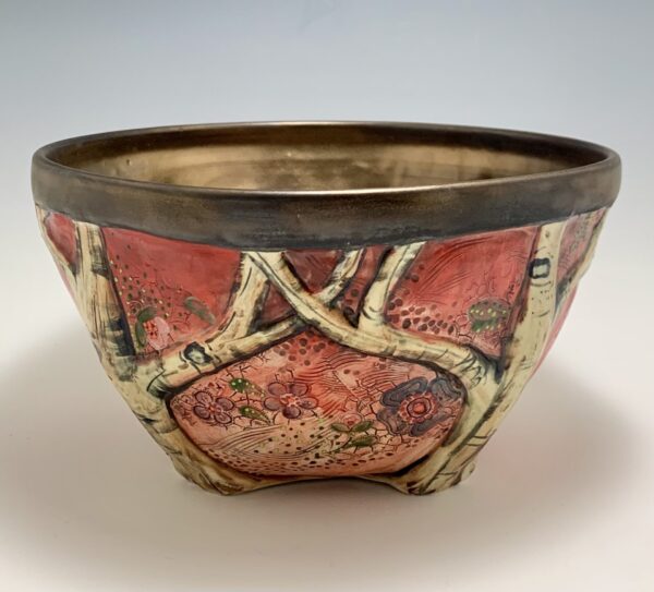 Red and Gold Floral Forest Bowl